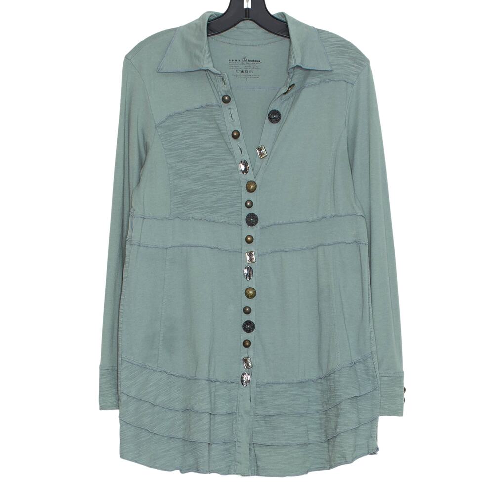 Neon Buddha Small Boho Artsy Tunic Top Button Front Lagenlook Cottagecore Casual